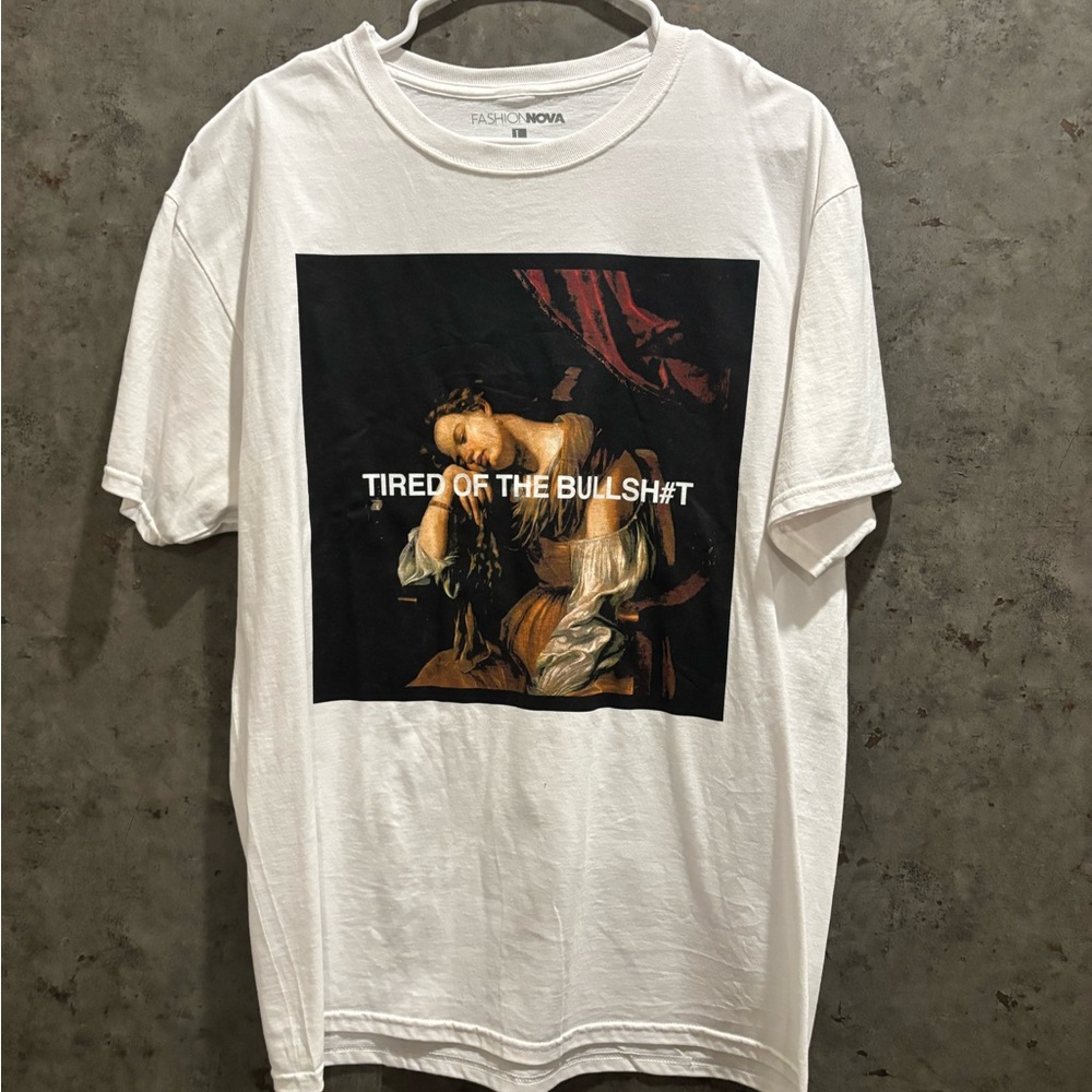 Fashion Nova White Graphic Tee with Bold Print